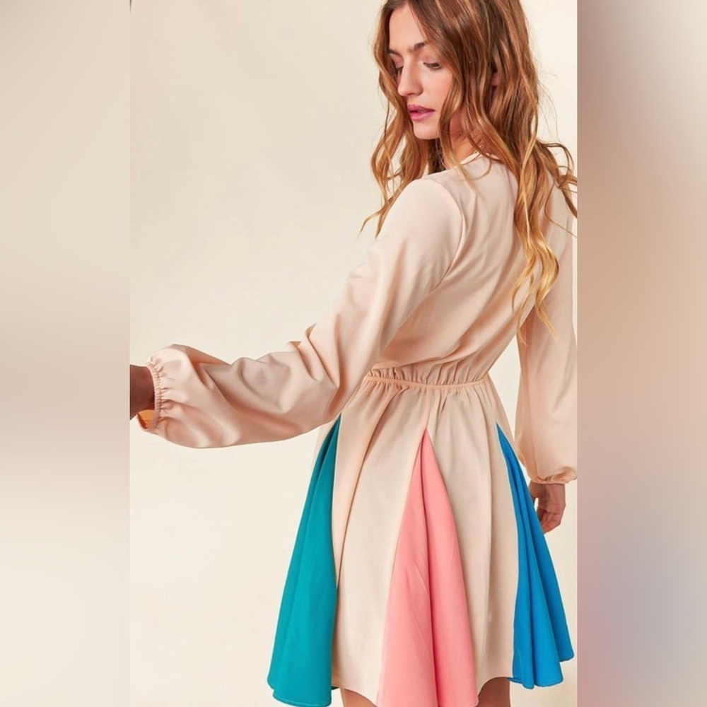 Sugarfox Colorblock Skater Style Dress Twirl Skirt Long Sleeve Size S